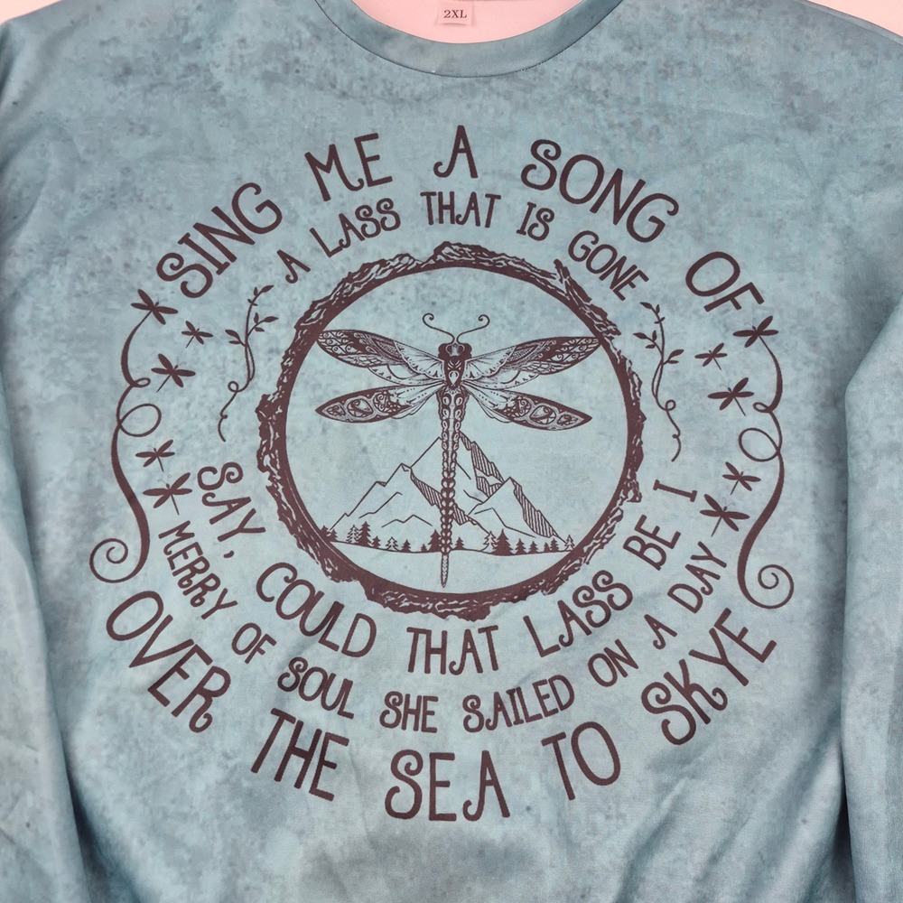 Outlander Sweatshirt Women's 2X Teal Shiny Finish Crewneck Over the Sea Quote - Picture 2 of 12